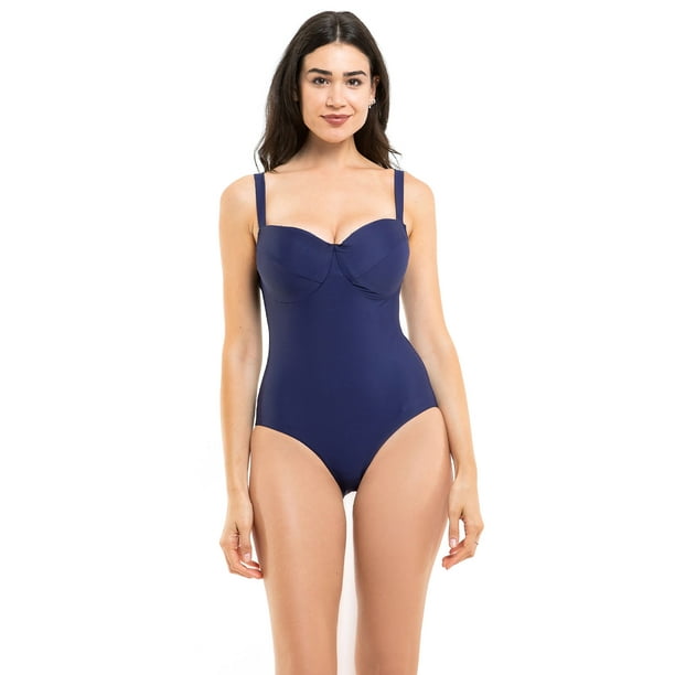 Traje De Baño Reductor Copa Doble D Azul Marino Xxl