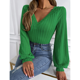 thumbnail image 3 of Sweater Mujer Manga Obispo Cuello V Canalé Crop, 3 of 5
