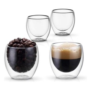 Genérica - Mini Taza Cafe Expresso 4 Vasos Vidrio Doble Pared Térmica 80 Ml