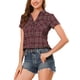 thumbnail image 1 of INSPIRE CHIC Camisas de Cuadros para Mujer Cuello en Punta Abotonado Blusas para Regreso a Clases Burdeos L, 1 of 7
