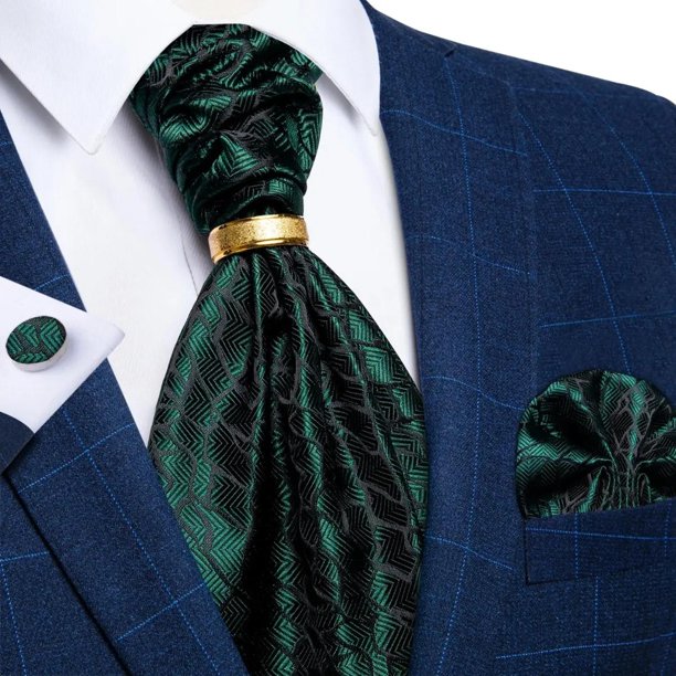 Corbata Gruesa Ascot, Anillo Dorado, Paño Y Colleras Hombres verde Talla Única