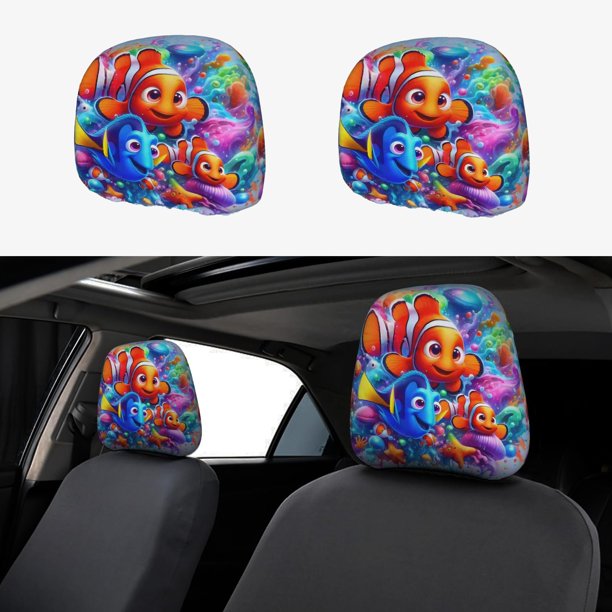 Buscando a Nemo Funda Protectora Universal para Reposacabezas de Coche, Funda Elástica para Reposacabezas de Asiento de Auto, Funda de Tela Antipolvo, Accesorios de Interior 2 Piezas
