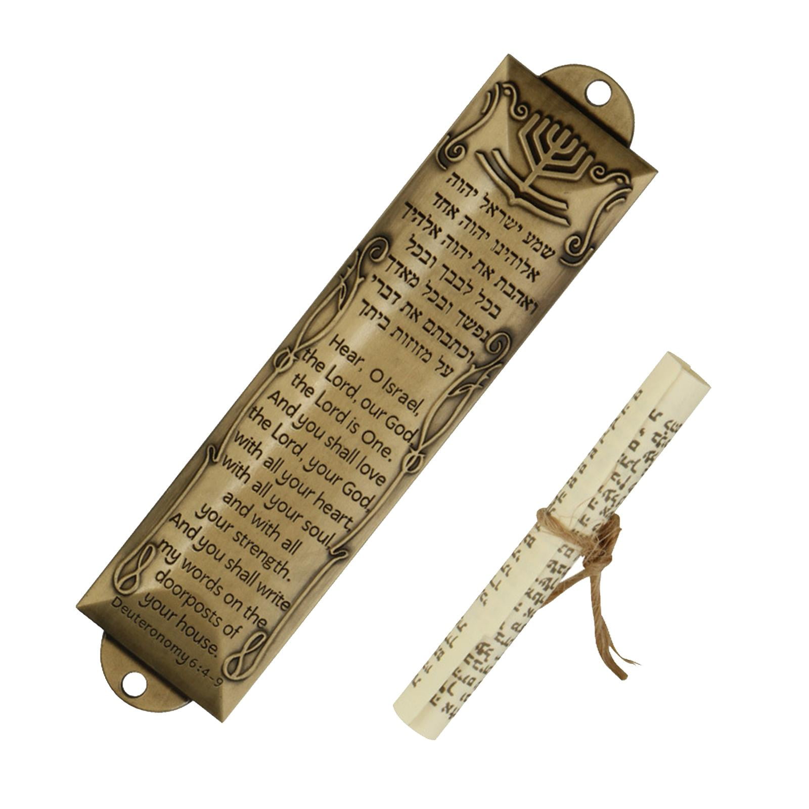 Magideal - Estuche De Mezuzá De Metal Con Bendición Y Decoración De Pergamino, Regalos De Hanukkah, Placa De Mezuzá Antigua Para Puertas Interiores Y Exteriores A