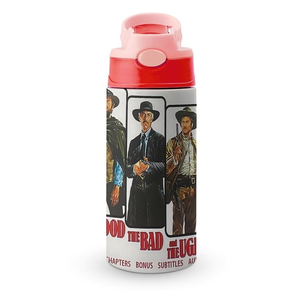 El Bueno, el Malo y el FeoBotella de Agua con Tapa Pop Top de Un Toque, Acero Inoxidable, a Prueba de Fugas, para Deportes, Botella Infantil rosa 12 oz