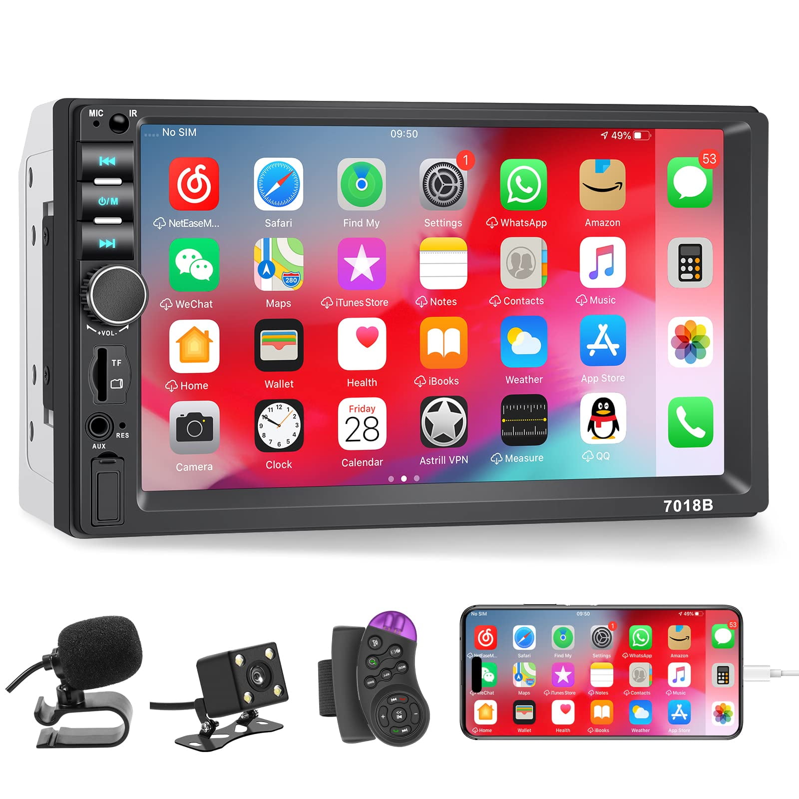 Hexahedron - Hexaedro Estéreo De Doble Din Para Automóvil Con Cámara De Respaldo, Pantalla Táctil De 7 Pies