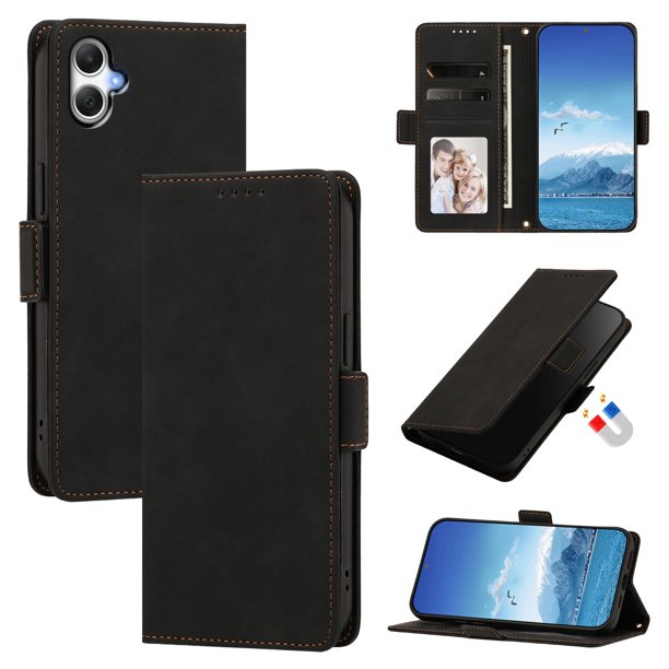 Funda Billetera Delgada para Samsung Galaxy A06 4G/5G con Ranuras y Soporte Negro