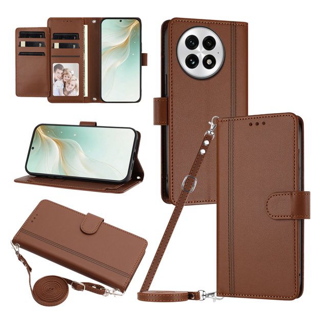 OnePlus 13 Funda con Ranuras para 9 Tarjetas, Marrón