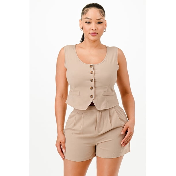 Conjunto Casual De Chaleco Corto Y Shorts