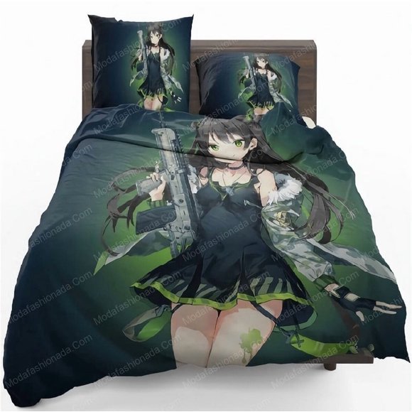 Green Girl Frontline Anime Bed Sheets QuiltDunaFeather Duvet Cover Soft Bedding Set3-Piece Bedding Set (1 Duvet Cover + 2 Pillow Shams)