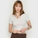 thumbnail image 3 of Polera Mujer Rib Cuello V Roulette Gris Melange Corona, 3 of 5