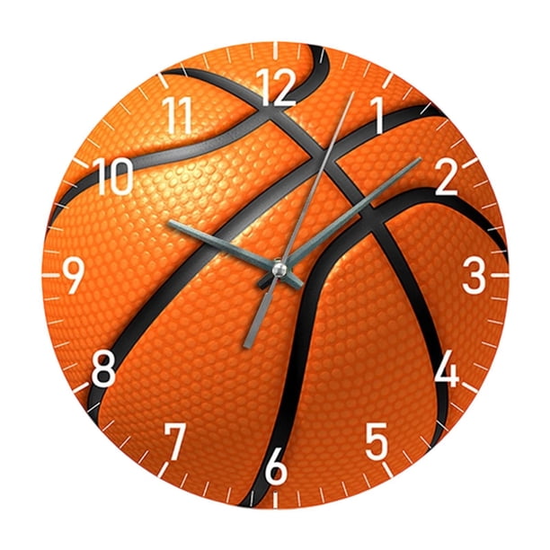 Reloj de pared de baloncesto Tema decorativo Deportivo Creative Moderno Moderno Silencio Silencio No Marque Reloj de pared para la sala de niños de la Naranja 10 pulgadas