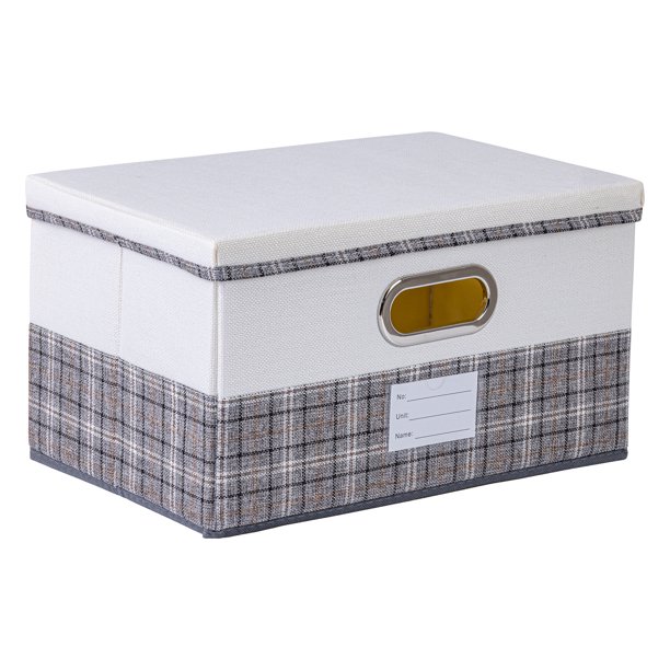 Cubo de Almacenamiento, Contenedor de Tela con Asas para Estantes y Armario, Cesta de Almacenamiento Plegable a Cuadros para Organizar Ropa Gris 15*9.8*8.3in