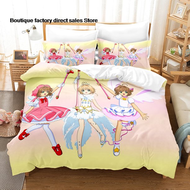 New CARDCAPTOR SAKURA Bedding Set Single Twin Full Queen King Size Bed Set Aldult Kid Bedroom Duvetcover Sets CXG bed sheet setBed Sheets