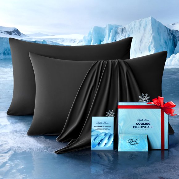 Funda de almohada refrigerante Rifens Home, paquete de 2, tamaño Queen, color negro