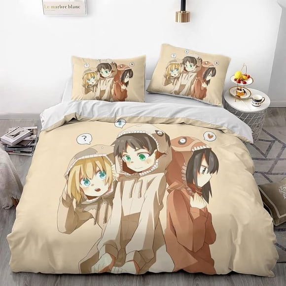 Invad-e on Tit-an Ere-n Le-i Anime -Soft 3D P-rint-d Duvet- Cover Bedd-ing Set with Comfort-er Cover