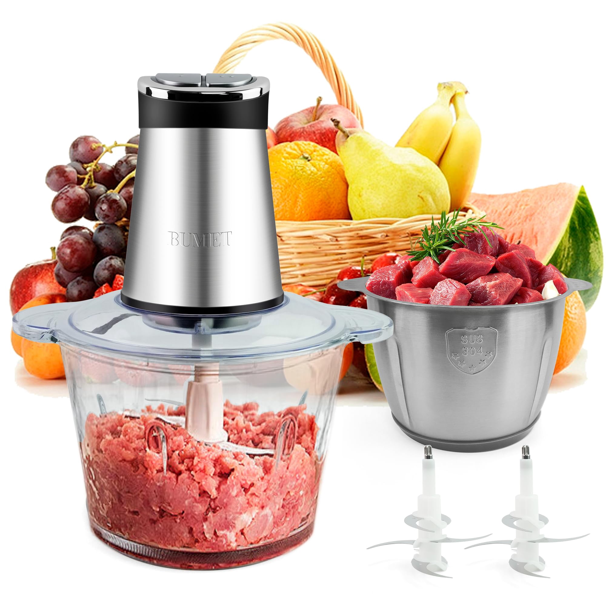Procesador De Alimentos Eléctrico Bumet 800 W Con 2 Tazones De 12 Tazas Y Temporizador