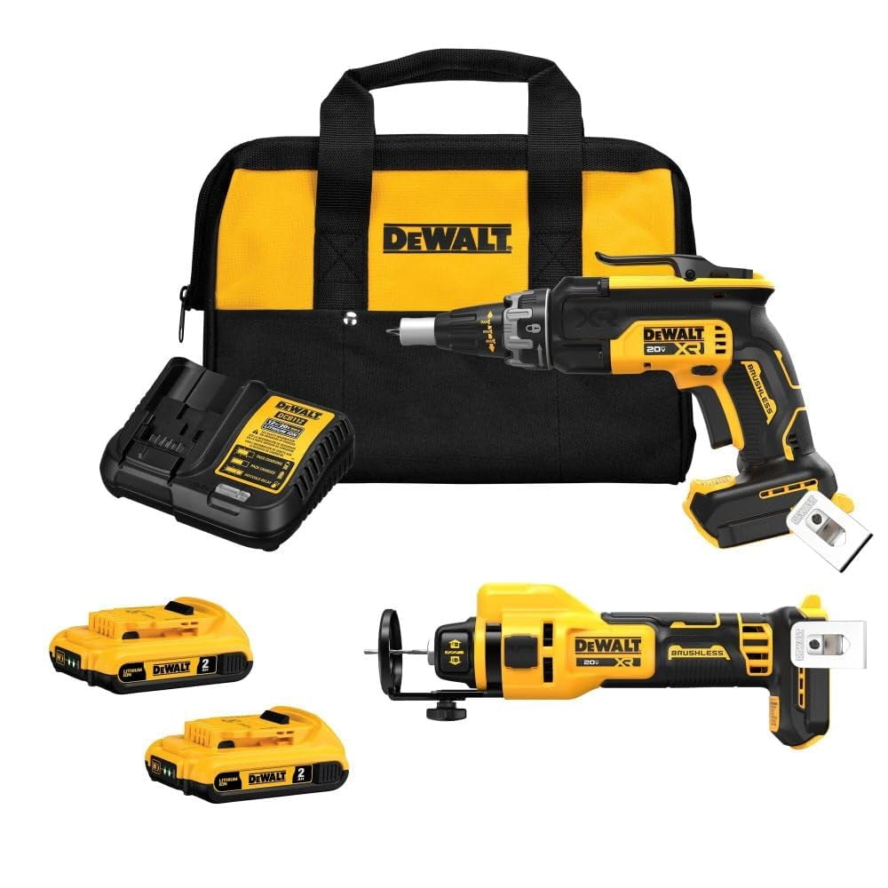Kit Combinado Dewalt Max Xr De 20 V, Pistola Atornilladora Para Paneles De Yeso Sin Escobillas Y Herramienta De Corte Con 2 Baterías Y Cargador Incluidos (dck265d2)
