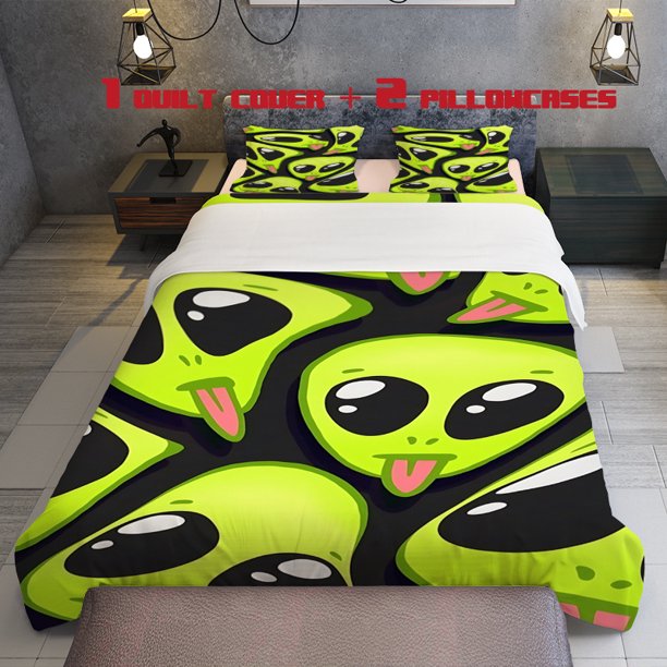 3pcs Alien Pattern Print Bedding Set Duvet Cover and Pillowcases