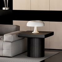 M&Ms - 23.6'' Modern Solid Wood Veneer End Table, Minimalist Square Side Table With Parquet Pattern, Grooved Cylindrical Base & Thickened Tabletop, Compact Accent Table For Living Room, Matte Black