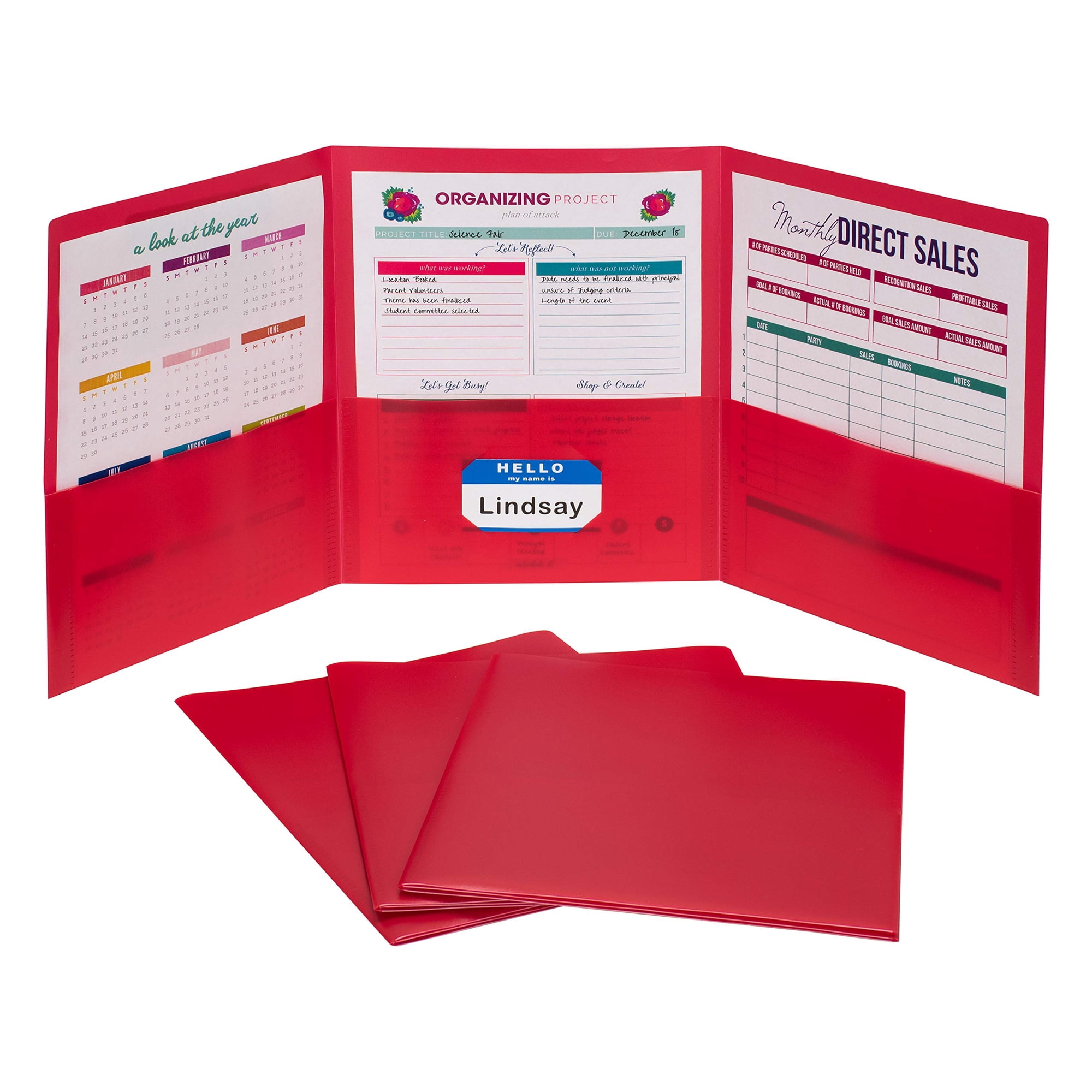Poly Portfolio C-line Con 3 Bolsillos, Tres Pliegues, Rojo (33944-24) X24