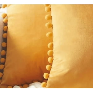 Genérico - Pack De 2 Fundas De Cojines Terciopelo Con Pompones 45X45 Cm Mostaza
