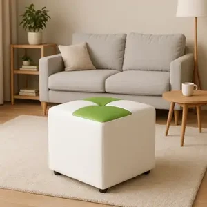 Muebles Hvm - Puff Hvm Boton Blanco Con Verde