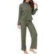 thumbnail image 4 of INSPIRE CHIC Conjuntos de Pijama para Mujeres de Punto Acanalado Manga Larga Cuello Alto Cómodo Suéteres Pantalones de Pierna Ancha Conjunto de Dos Piezas M Verde, 4 of 6