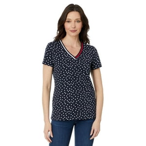 Camiseta Tommy Hilfiger De Manga Corta Con Cuello En V Y Lunares Para Mujer Xl
