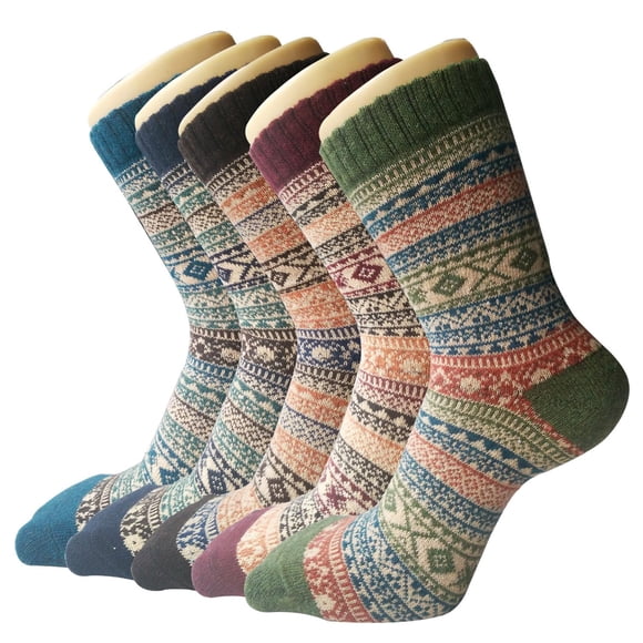 Pack De 5 Calcetines De Lana Para Mujer Cálidos De Punto Grueso Para Mujer