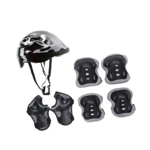 Ioensy - Casco De Bicicleta Para Niños, Rodilleras, Coderas, Muñequeras, Equipo Para Deportes Al Aire Libre, Patinaje, Negro