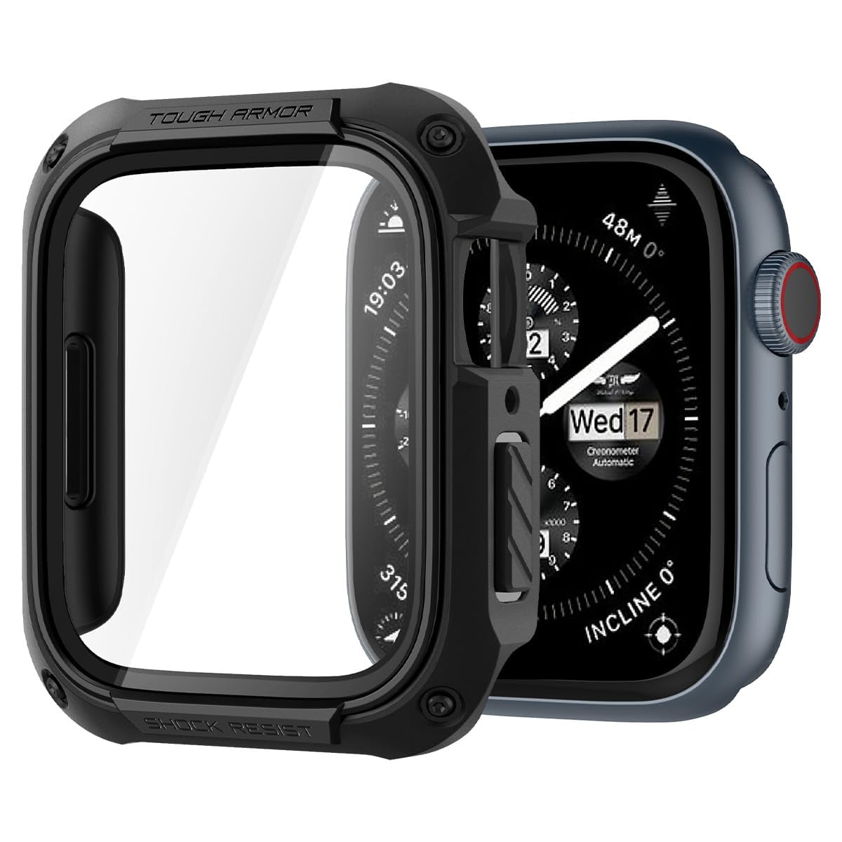 Funda De Reloj Spigen Tough Armor Con Cristal Templado De 45 Mm, Color Negro