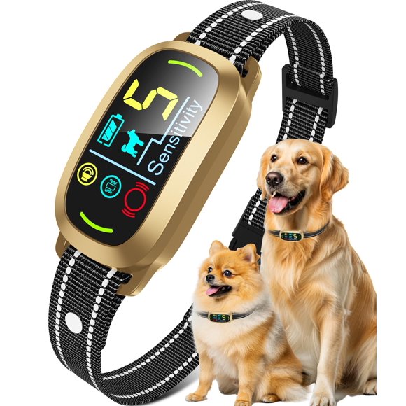 Collar Antiladridos Oliry 3,6‑68 kg 5 Modos Impermeable Dorado
