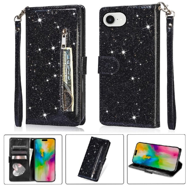 Funda Para Elegante Funda Iphone 16e Glitter Con Cremallera-ideal Para El Uso Diario