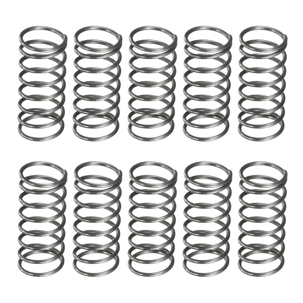 Uxcell 10 Paquete de Resortes de Compresión, 7mm OD, Tamaño de Alambre 0.6mm, Longitud Libre 15mm, Construcción de Acero para Resortes, Tono Plateado