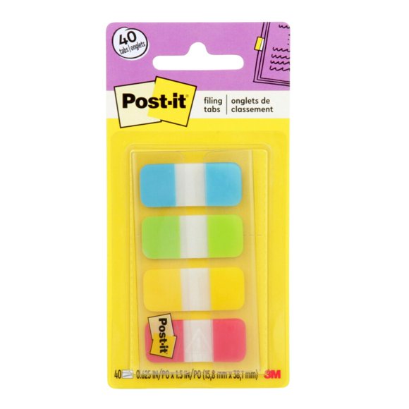 Tabs Post-it, 1,6 cm, sólido, aguamarina, amarillo lima y rojo, 10 colores x 40