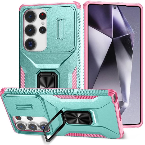 Funda Armada para Samsung Galaxy S25 Ultra con Tapa Deslizante y Soporte Magnético Giratorio Verde