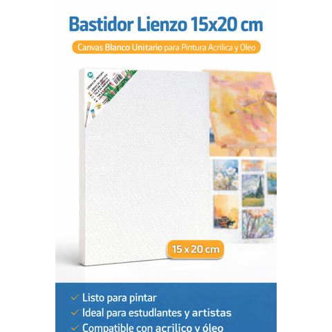 Baima - Bastidor 15X20 Cm Lienzo Canvas Blanco Ideal Para Pintar Acrílico Y Óleo