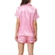 thumbnail image 3 of Conjuntos de pijama para mujer INSPIRE CHIC, camisa de botones y pantalones cortos, 2 piezas de seda satinada para dormir, M Rosa, 3 of 6