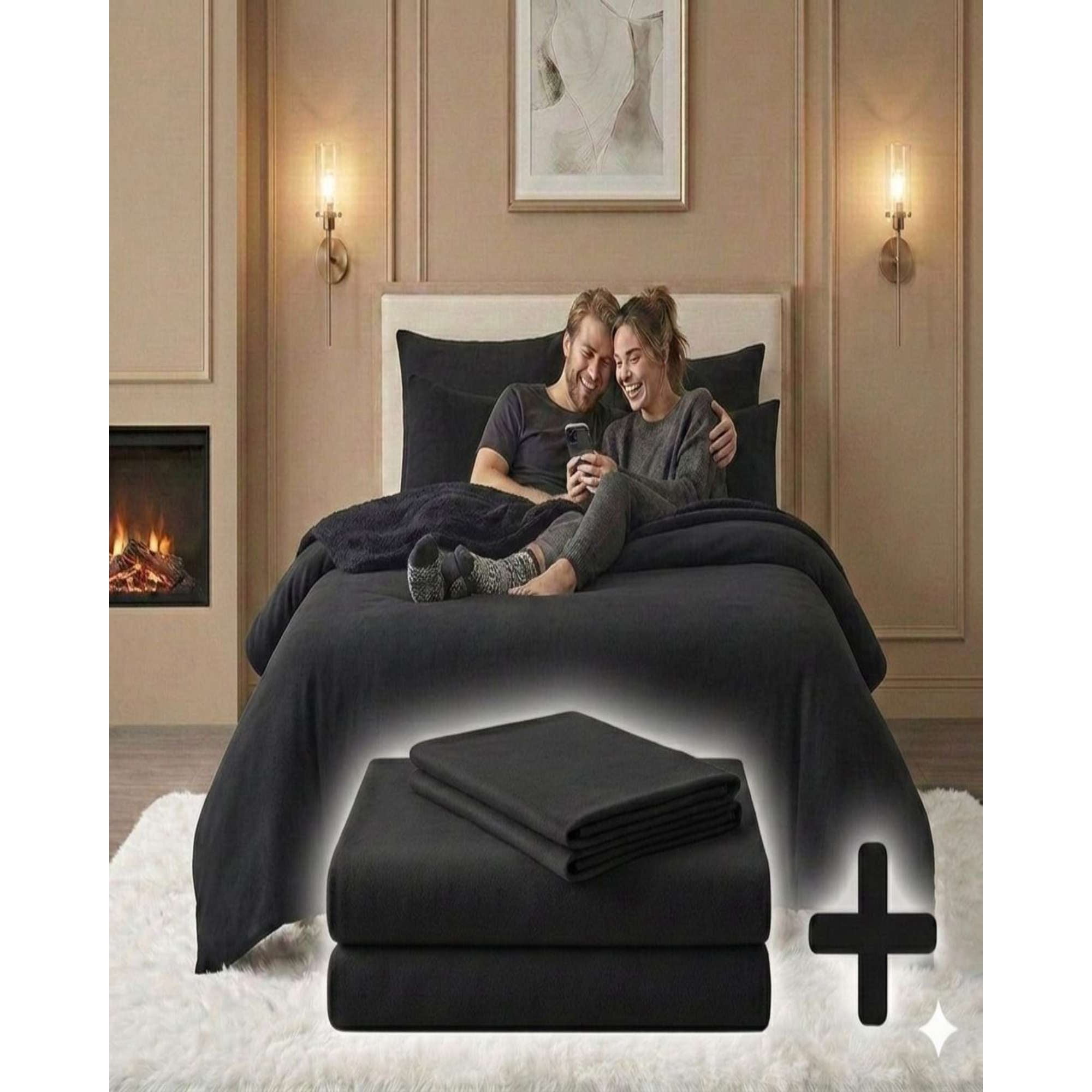 Mylhogar - Juego De Plumón Chiporro Más Sábana Polar King Premium