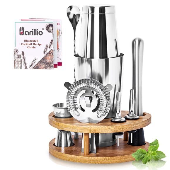 Bartender Kit Barillio Elite Mixology con soporte, juego de 9 piezas