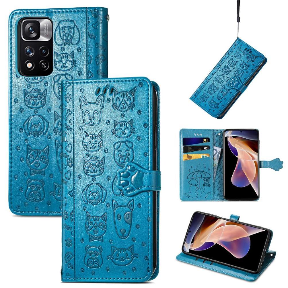 Funda Cartera Foxdock Para Xiaomi Redmi Note 11 Pro , Flip Pu Con Relieve De Gatos Y Perros, Tarjetero Y Soporte
