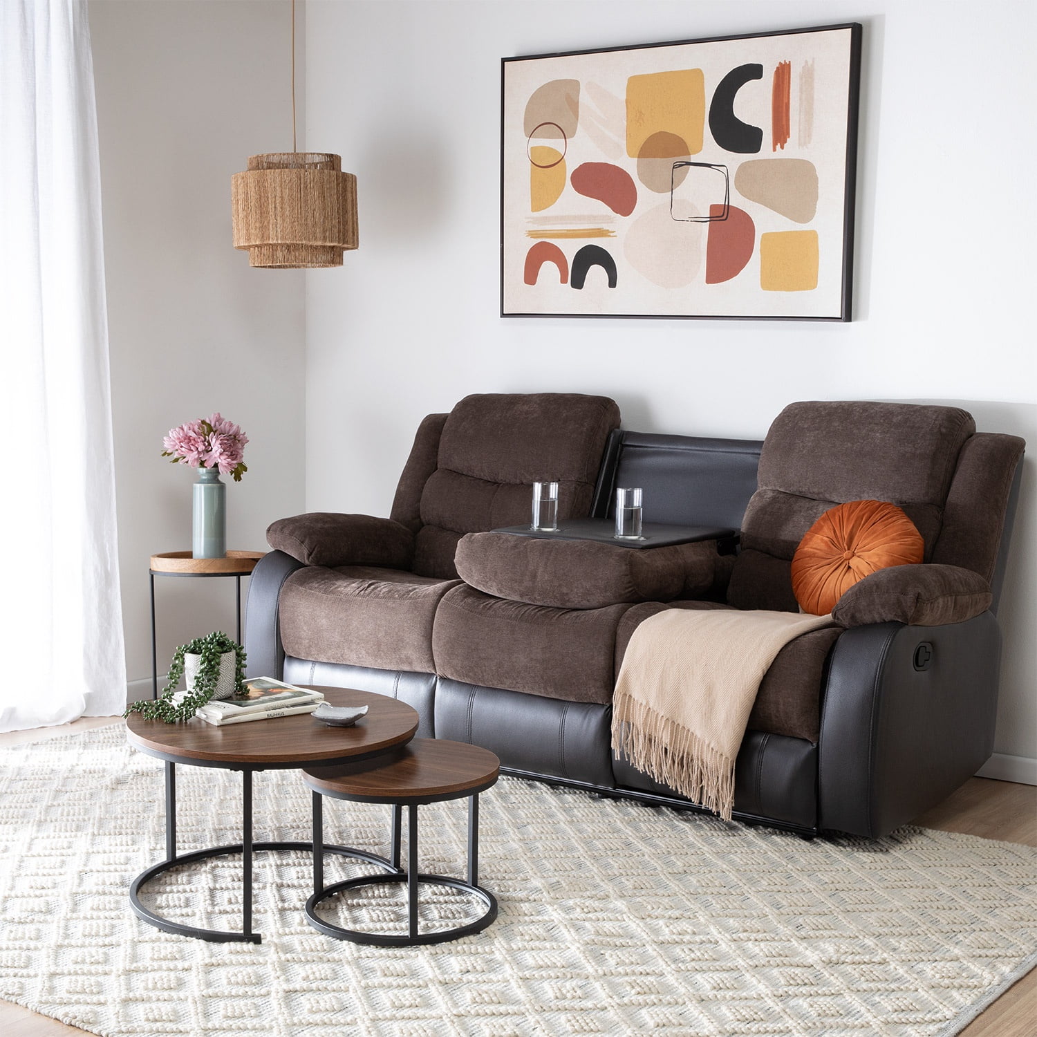 Vys Spa - Sofa 3 Cuerpos Reclinable Rebecca Con Posavasos