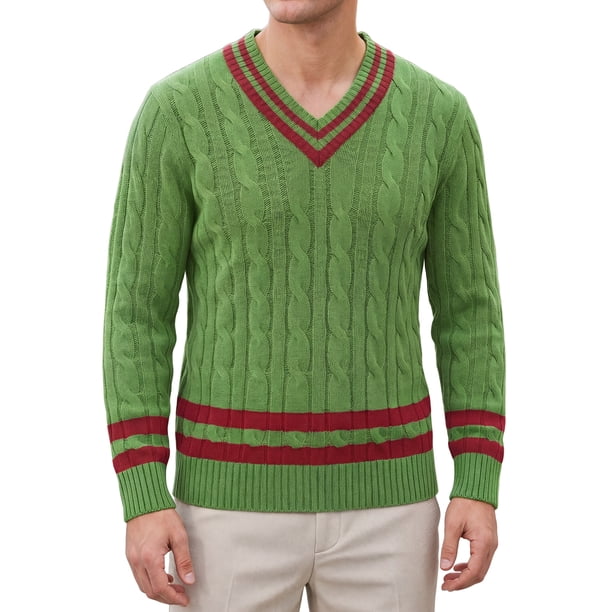 INSPIRE CHIC Suéter de Punto para Hombre Cuello en V Jersey de Manga Larga Casual 2XL Verde