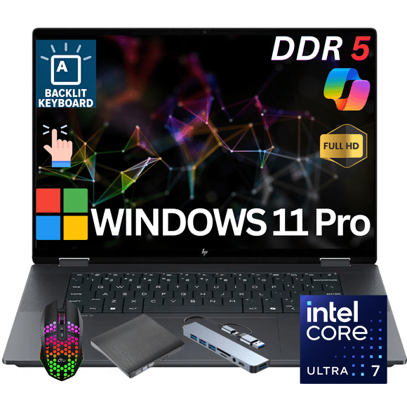 Notebook 2 en 1 HP OmniBook X Flip (Copilot+ PC) de 16 pulgadas con pantalla táctil 2K. Equipado con procesador Intel Core Ultra 7, 16 GB de RAM, SSD de 1 TB y Windows 11 Pro. Color Eclipse Gray.