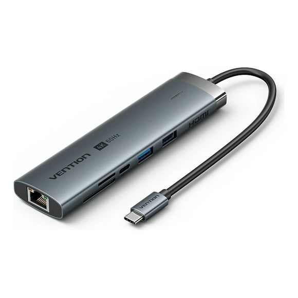 Hub Multipuerto 9 En 1 Usb-c Hdmi Usb Sd Rj45 Pd Aux Vention Color Plateado