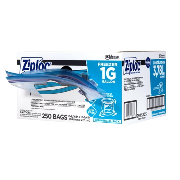 Bolsas de almacenamiento Ziploc para congelador, 1 galón (3,78 L), caja de 250
