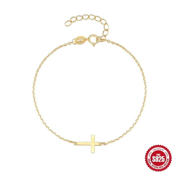 Pulsera HESHPAWS S925 Sterling Silver Cross Ajustable Plata
