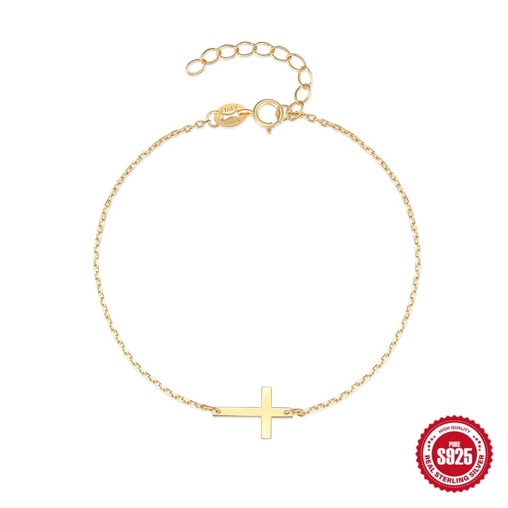 Pulsera Heshpaws S925 Sterling Silver Cross Ajustable Plata