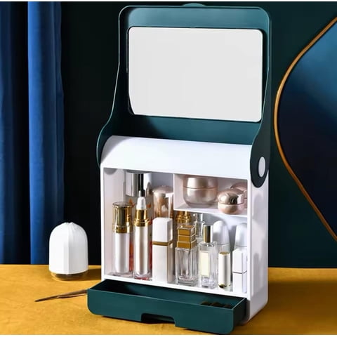 Genérico - Organizador De Maquillaje Con Espejo Verde