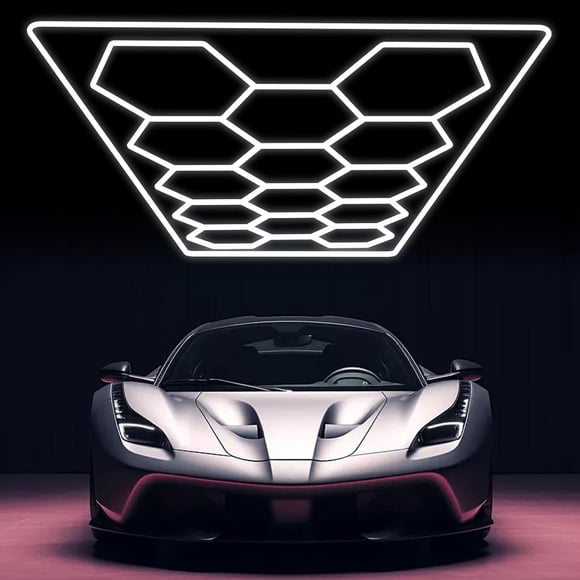 Luces Led Hexagonales 4.84mts * 2.43mts, Luces Hexagonales de Cochera de 6500k Luces de Taller de Reparación de Automóviles Lámpara de Techo para Cochera, Gimnasio, Sala de Juegos, Almacén, Sótano